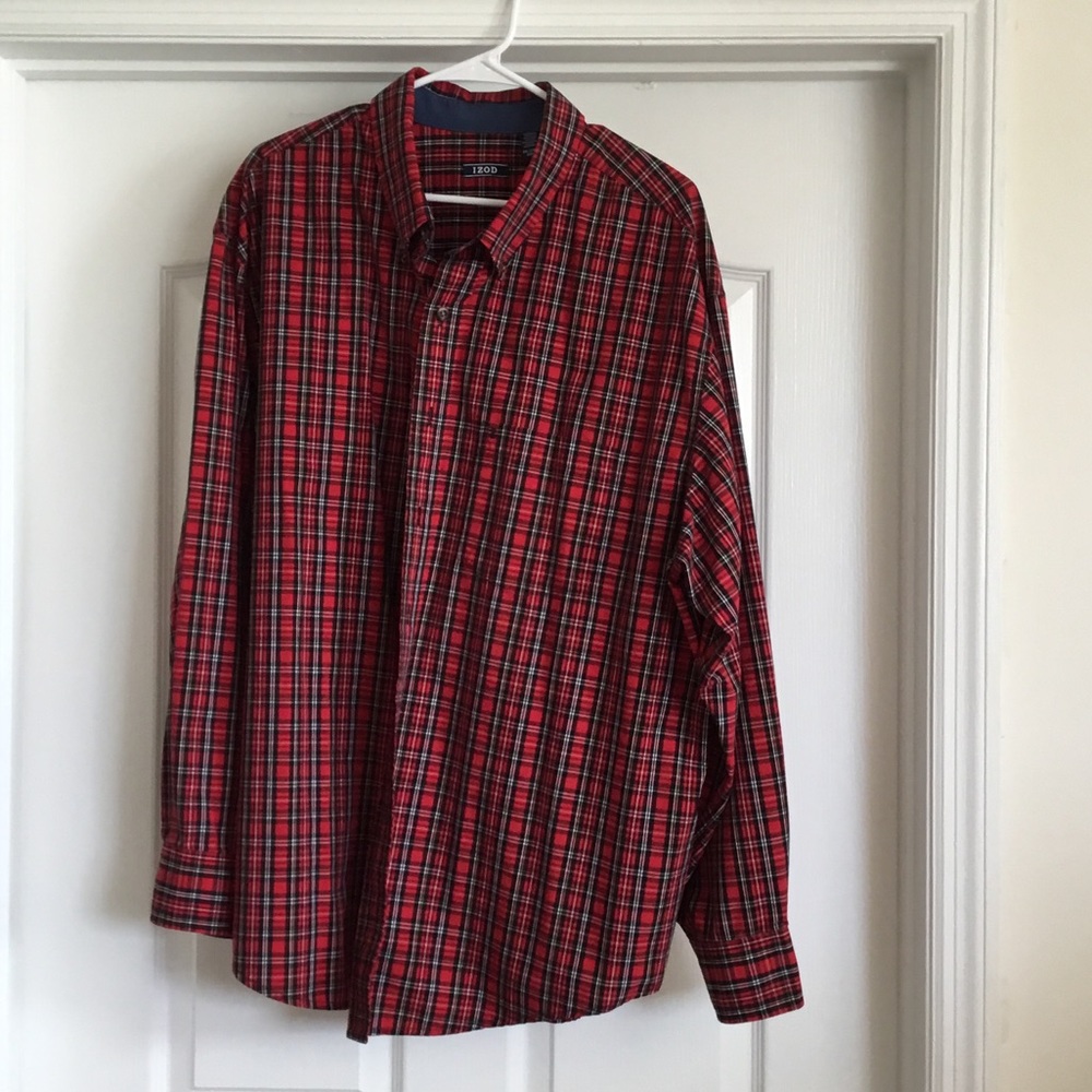 Izod Red and Black Plaid Men's Shirt Preppy Classic Size XXL